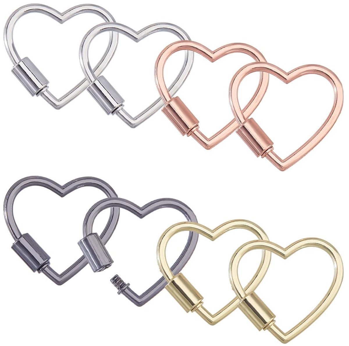 Cosensi- Karabijnhangers 8 Stuks - Hartvormig - Legering - Sieradenverbinder - Schroefsluiting - Transparante Opbergdoos - Sieradenhangers