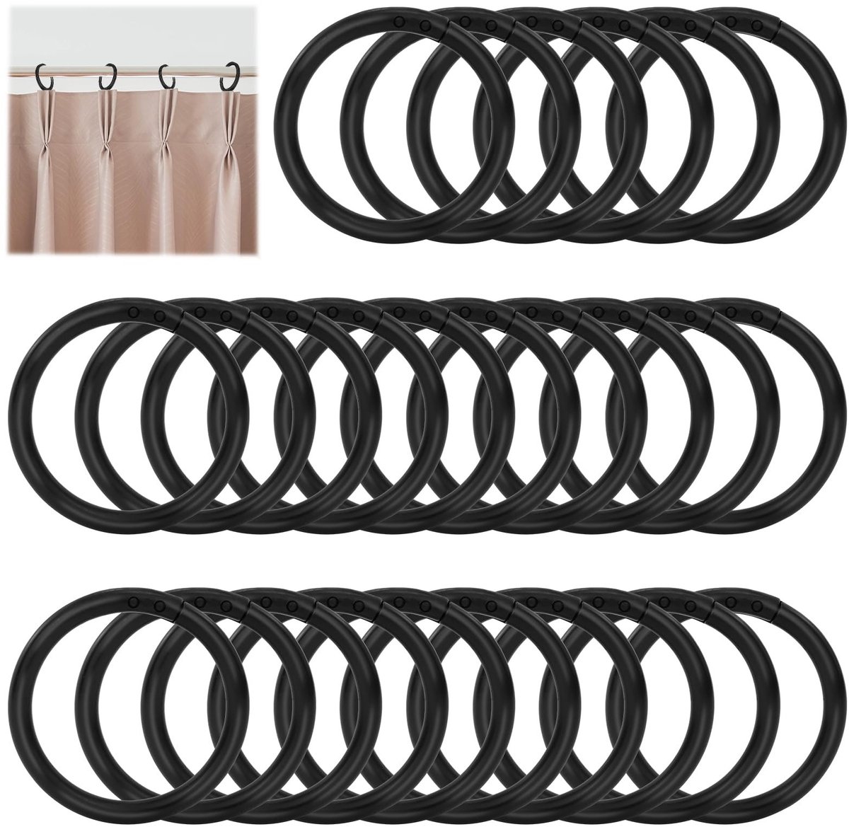 Cosensi- Douchegordijnringen 26 Stuks - Zwart 4 cm - Kunststof - O-vormige Ringen - Eenvoudig te Bevestigen - Uniek Drukknopdesign - Gordijnhaken