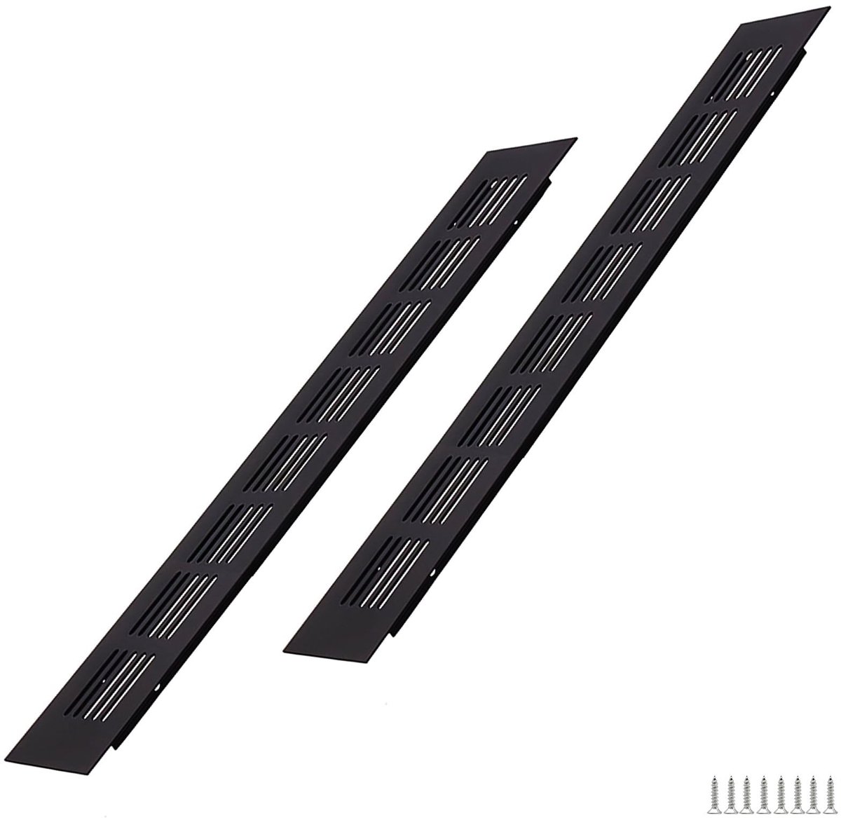 Dailygoods- Ventilatierooster Zwart 350x50mm - Aluminium - 2 Stuks - Eenvoudige Montage - Onderhoudsvriendelijk - Efficiënte Ventilatie - Ontluchtingsrooster