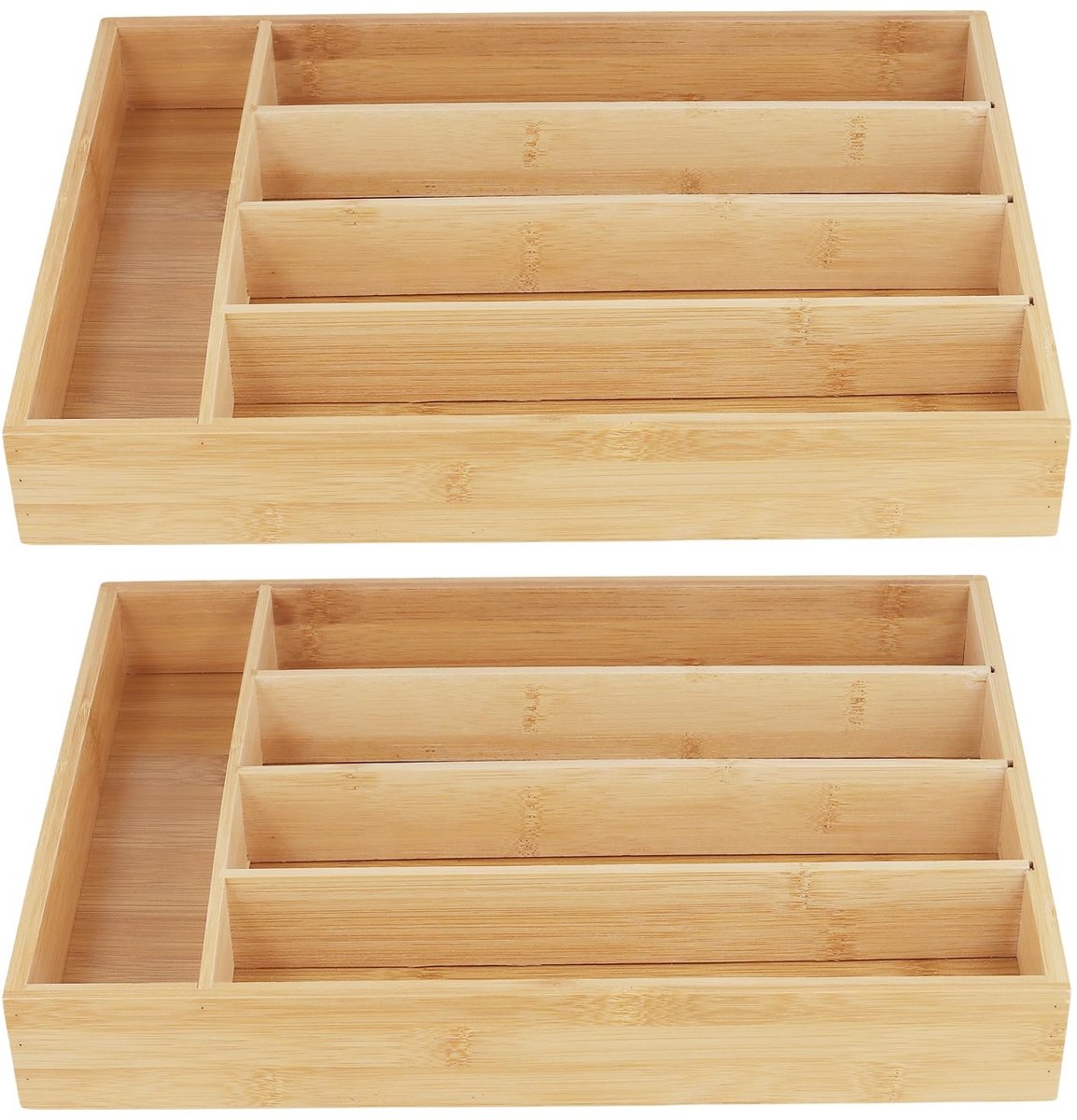 Dailygoods- Bestekbak Uitschuifbaar - 2 Stuks - Houten Bestekbak - 35,6 x 25,4 x 5,1 cm - Vaatwasserbestendig - Duurzaam Keukenorganizer - Bestekorganizer