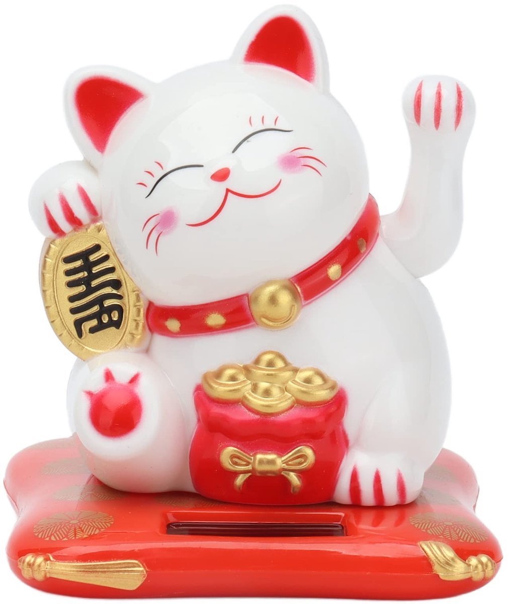 Dailygoods - Zonne-aangedreven kat - Maneki Neko ornament - Schattig en welkom - Wit - Gelukskat - Voor thuiskantoor en auto - Decoratie
