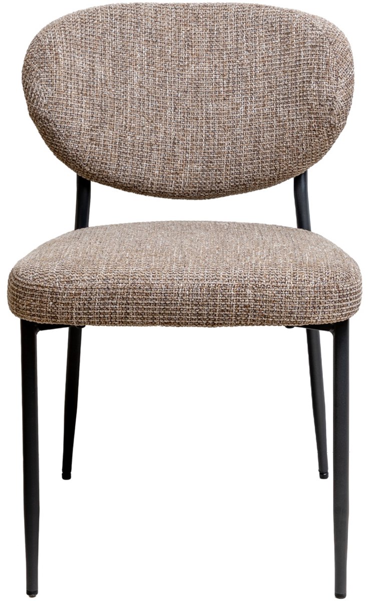 Giga Meubel Eetkamerstoel Vajèn Taupe – Chenille – Zwart Metalen Onderstel – Set van 2