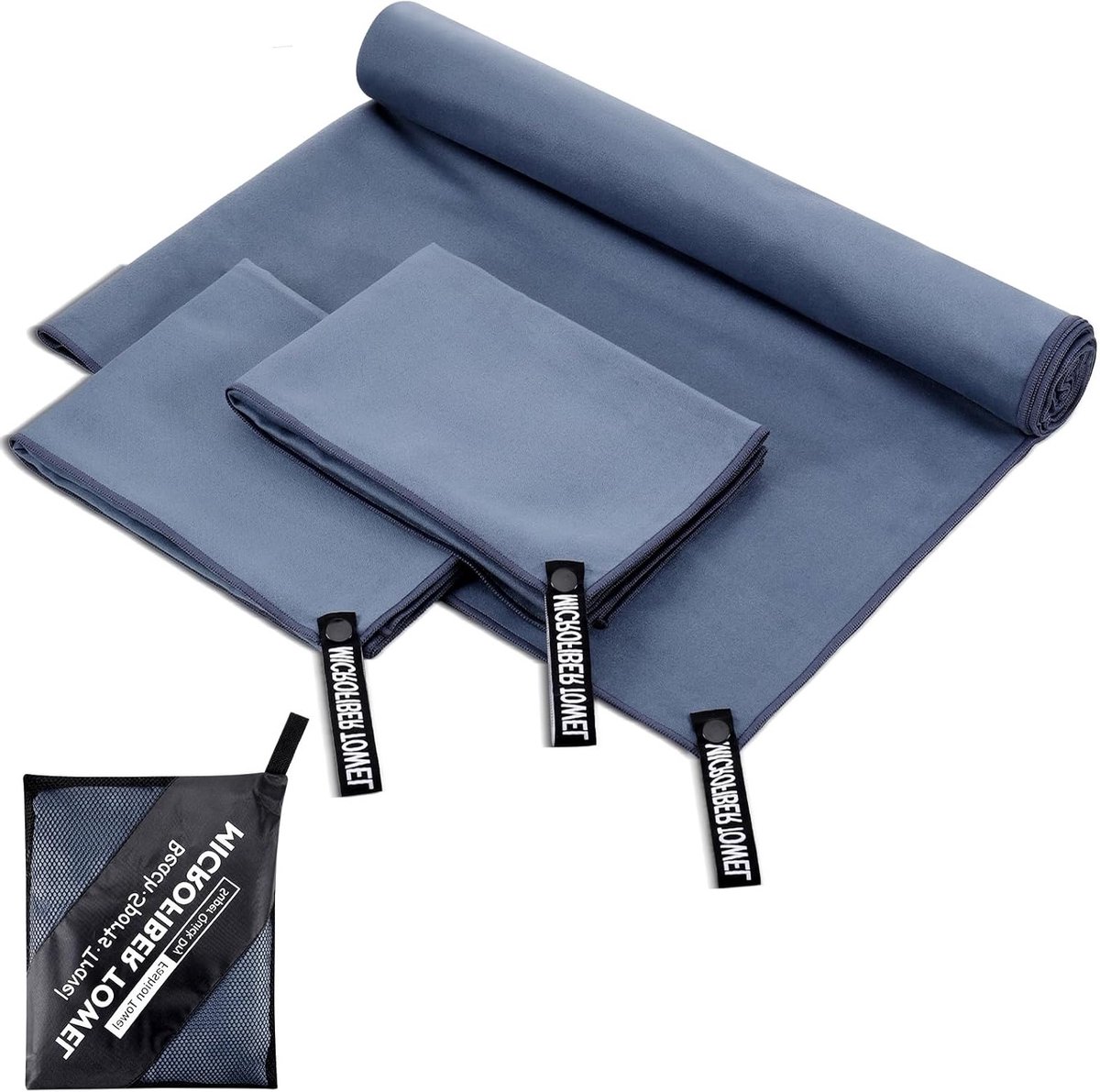 Microvezel Handdoeken Set - Sneldrogende Handdoeken - Reizen en Sport - Super Absorberend - 3-Pack 180x80cm - Navy Blauw