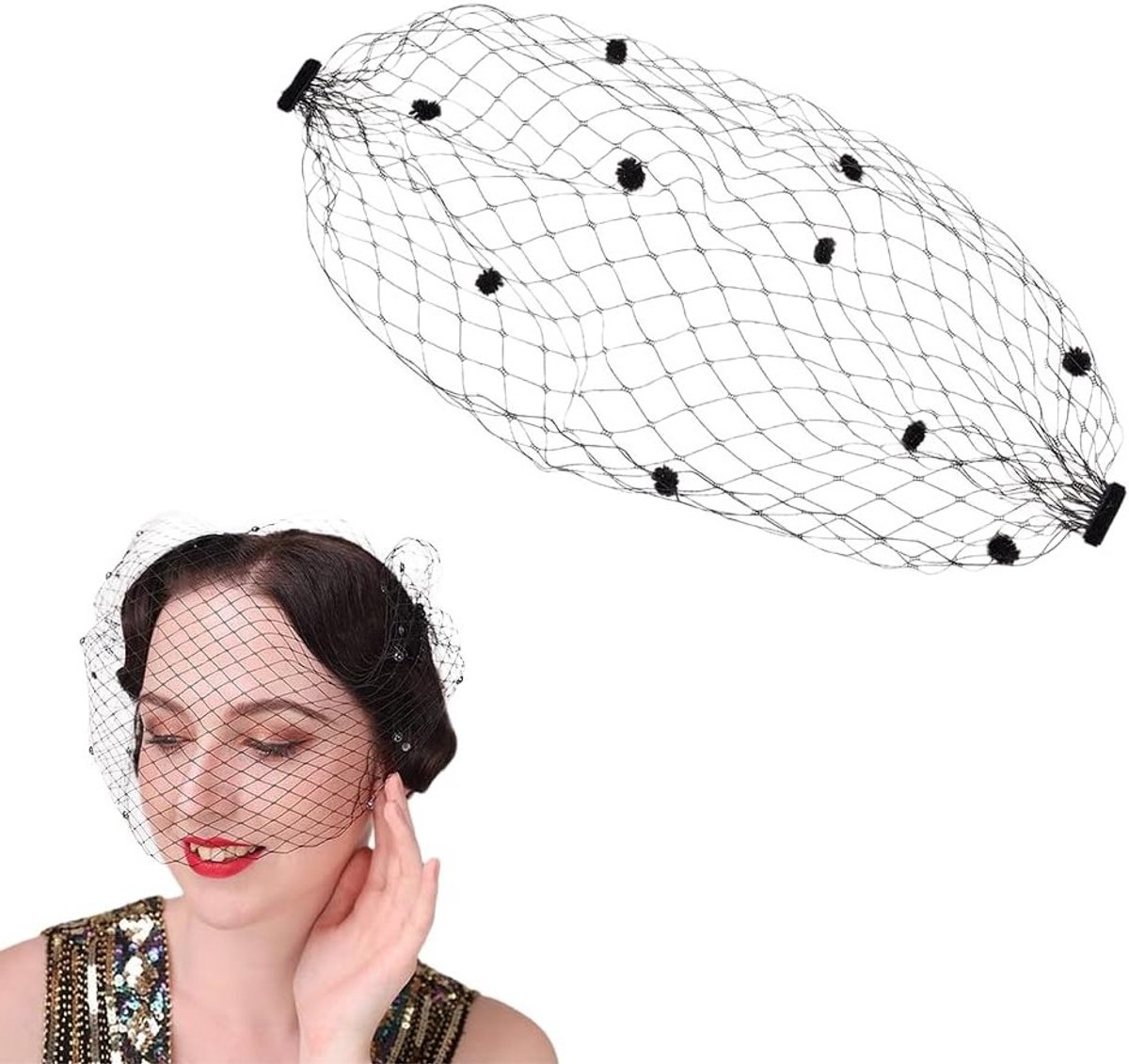 Bridal birdcage sluier met fluffy bal, nylon fascinator en ijzeren kam voor bruiloften en theepartijen