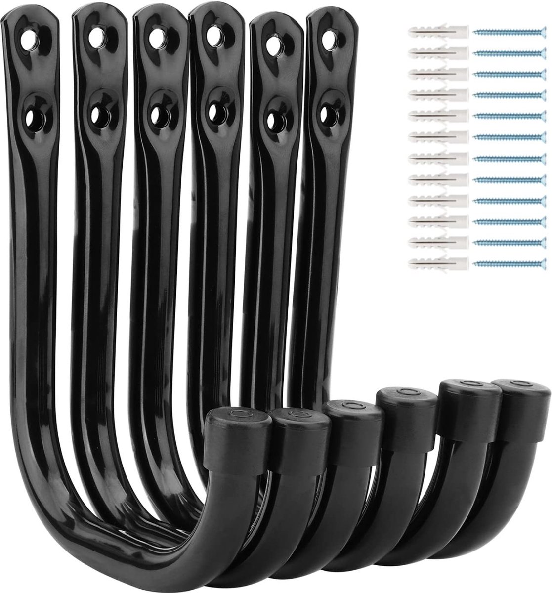 Cosensi- Garagehaken Set van 6 - Robuuste Opslaghaken - Wandbeugel voor Tuingereedschap - Draagvermogen 20 kg - Antiroest Coating - 14 cm x 10.5 cm