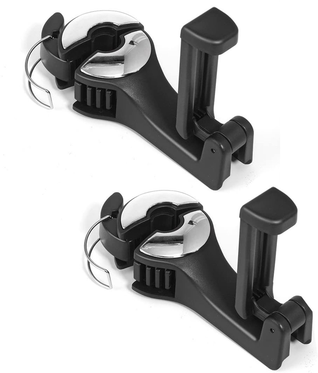 Dailygoods- Autostoelhaken 360° Rotatie - 2-in-1 Hoofdsteun Haken - Voor Tassen/Portemonnees - Eenvoudig te Installeren - ABS Materiaal - Houdt Auto Georganiseerd - Hoofdsteunhaken