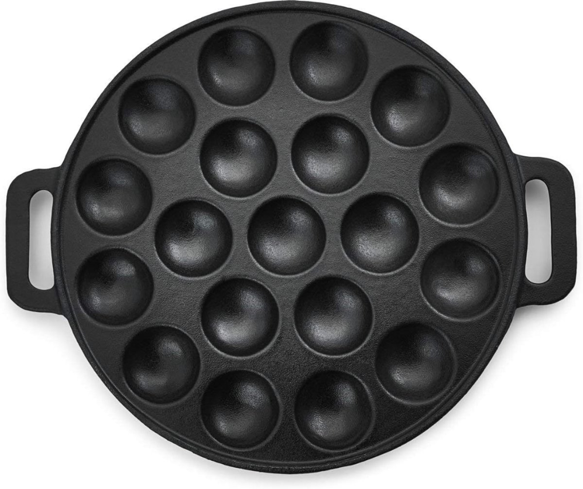 QIN® Poffertjesmaker - Poffertjespan - Antiaanbaklaag - Gietijzer - 19 Mallen- Zwart - 24cm x 24cm x 2cm