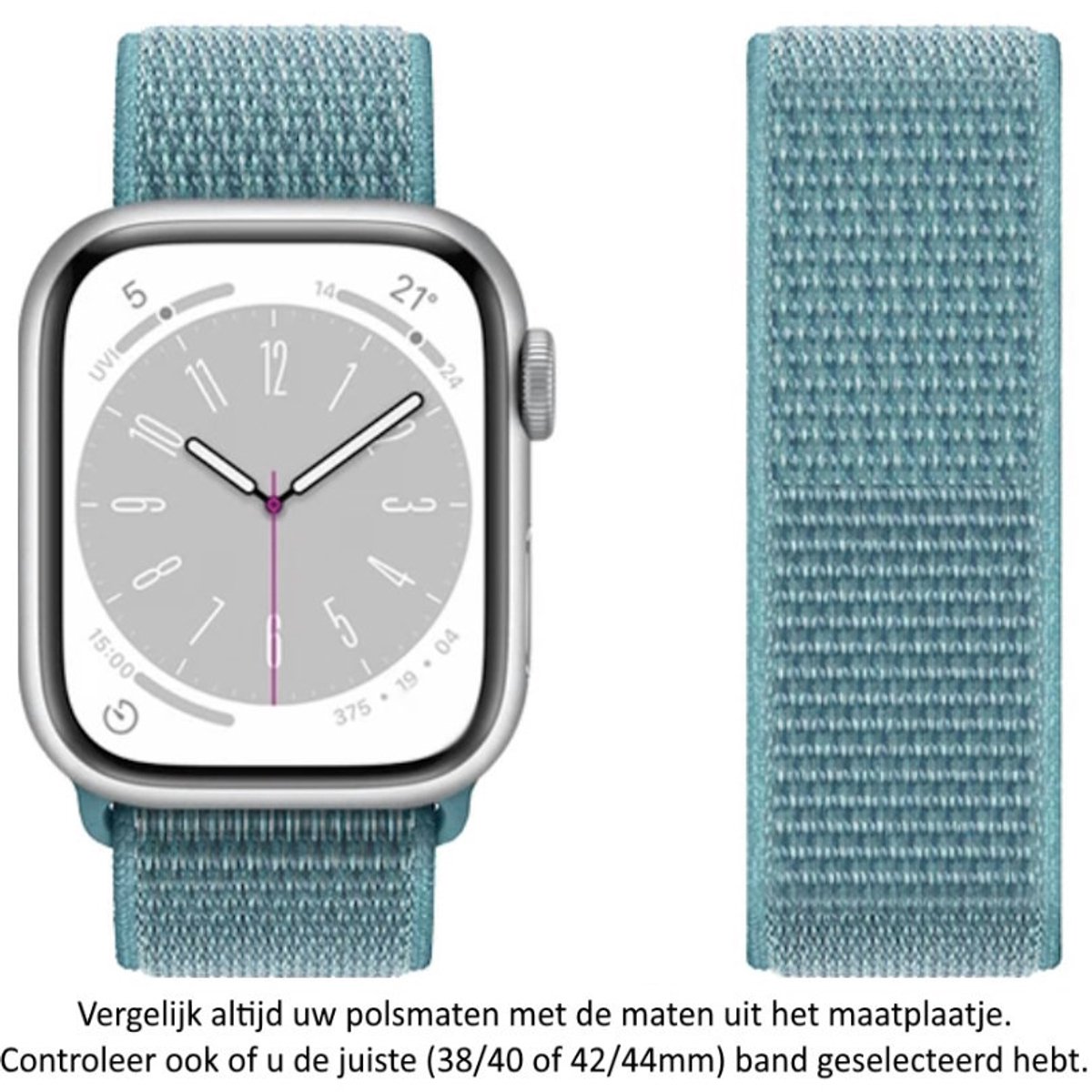 Teal / Blauw / Groen / Grijs Nylon Horloge Band geschikt voor Apple Watch 1, 2, 3, 4, 5, 6, 7, 8, 9, SE, 42mm, 44mm & 45mm "Mannenbreedte" Series Zacht Geweven Nylon 42 mm, 42mm, 44 mm, 45 en 49 mm - Maat: zie maatfoto