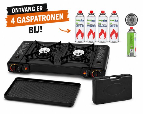 Jurrys Kookplaat - Bbq - Fornuis - Bakplaat - Camping Kookpit - 2 Pits - Lichtgewicht - Reisvriendelijk - 61.5x278.5cm - Zwart — afbeelding 2