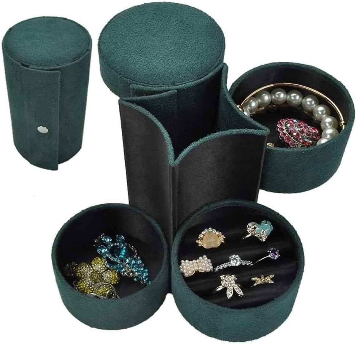 Juwelendoos Vrouwen - Sieraden Opberger - Reizen Organiseren - Compact Ontwerp - 7.5x13cm - Groen