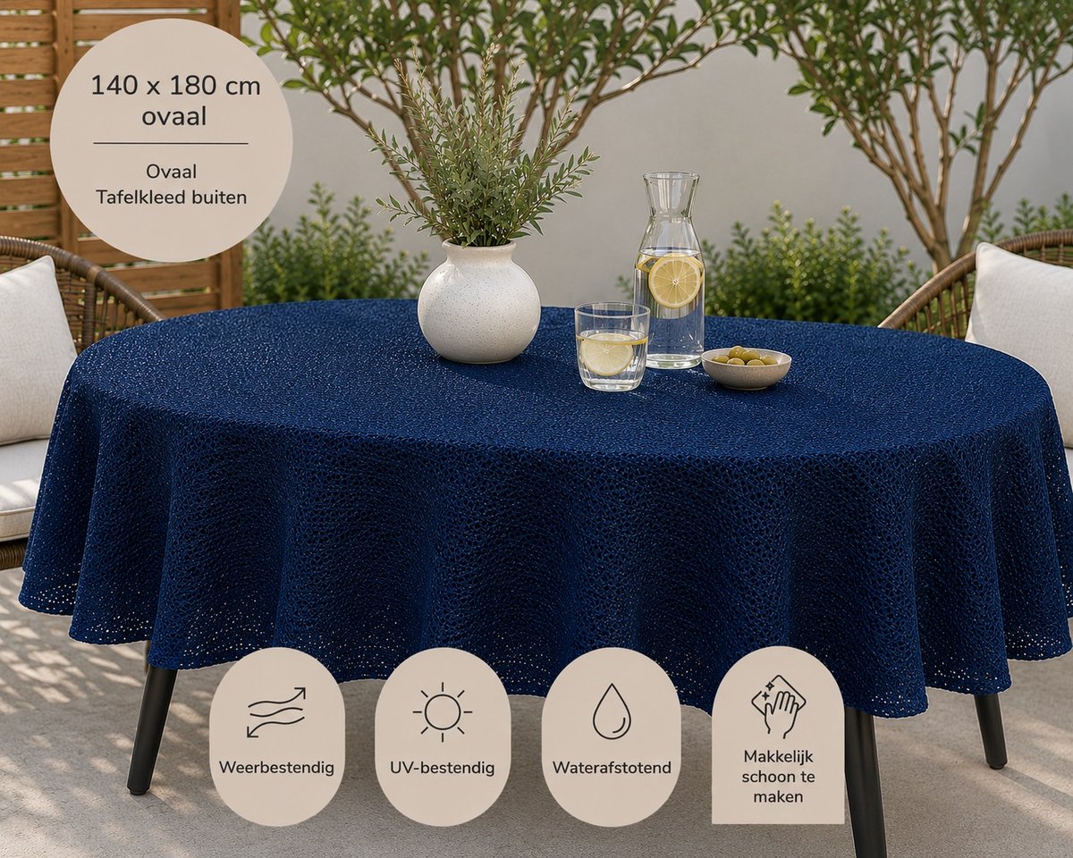 Wicotex-Tafelkleed buiten-Ovaal - Margherita blauw - 140x180cm