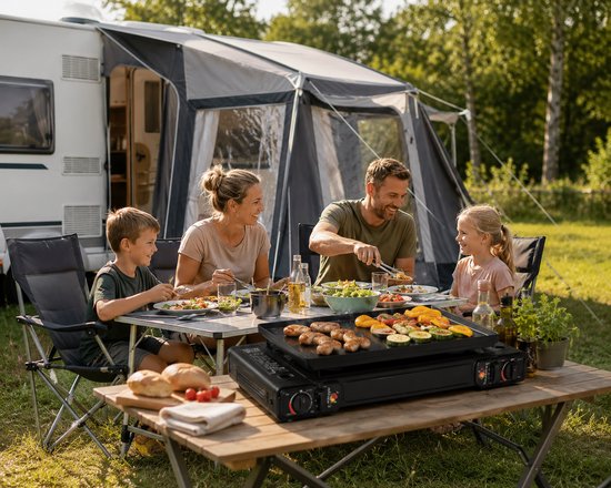 Jurrys Kookplaat - Bbq - Fornuis - Bakplaat - Camping Kookpit - 2 Pits - Lichtgewicht - Reisvriendelijk - 61.5x278.5cm - Zwart — afbeelding 4