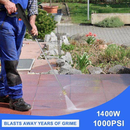 Elektrische Hogedrukreiniger - Powerwasher Auto Tuin - Buitenshuis Schoonmaken - Automatische Veiligheidscontrole - 1400W 75 Bar - Grijs — afbeelding 3