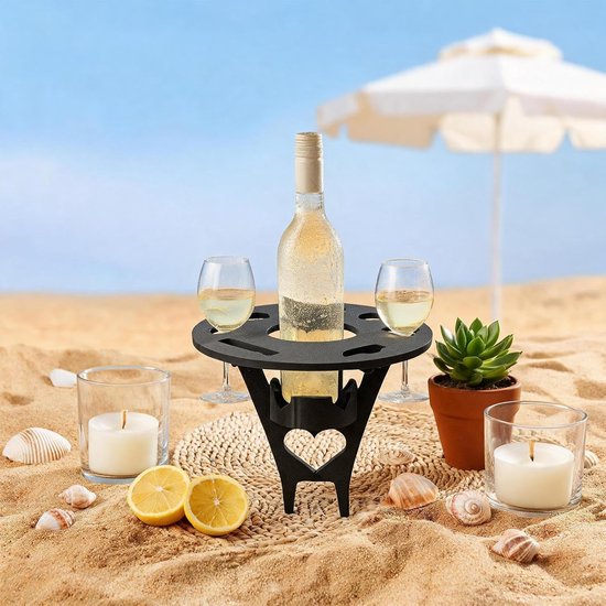Draagbare Strandtafel - Opvouwbare Tafel - Buiten Dineren - Met Bekerhouders - 25 cm Breed - Zwart — afbeelding 4