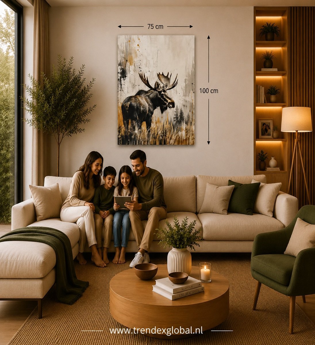 Trendex Global Canvas Schilderij Eland - Wildlife Wanddecoratie - 75x100 cm Bruin