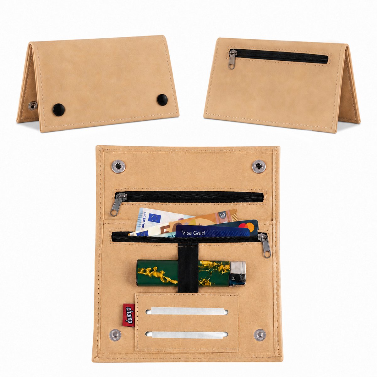 Champ Shag Etui - Tabak Etui - Kunstleer - 4 Vakken - Aanstekerhouder - Beige