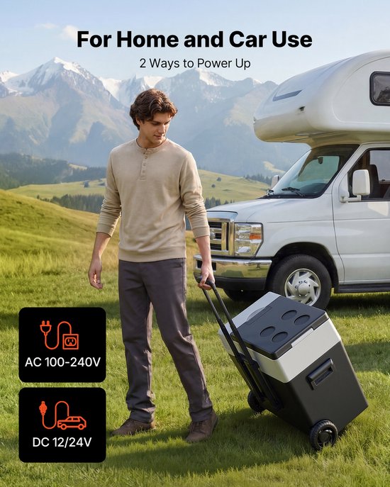 VEVOR Compressor Koelbox 50L, Autokoelkast met Handvat, App-bediening & Wielen, 12V/24V DC, 100–240cV AC, -22°C tot 10°C, Elektrische Vriesbox voor Vrachtwagens, Bestelwagens, Campers, SUV's & Kamperen van Vevor — afbeelding 4