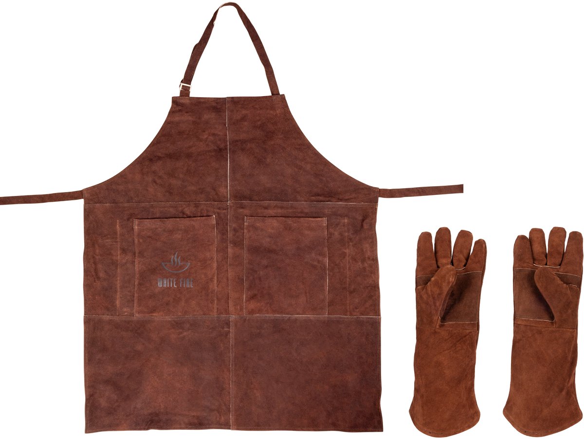 White Fire BBQ Schort & Handschoenen Leer - Bruin - 3-delig
