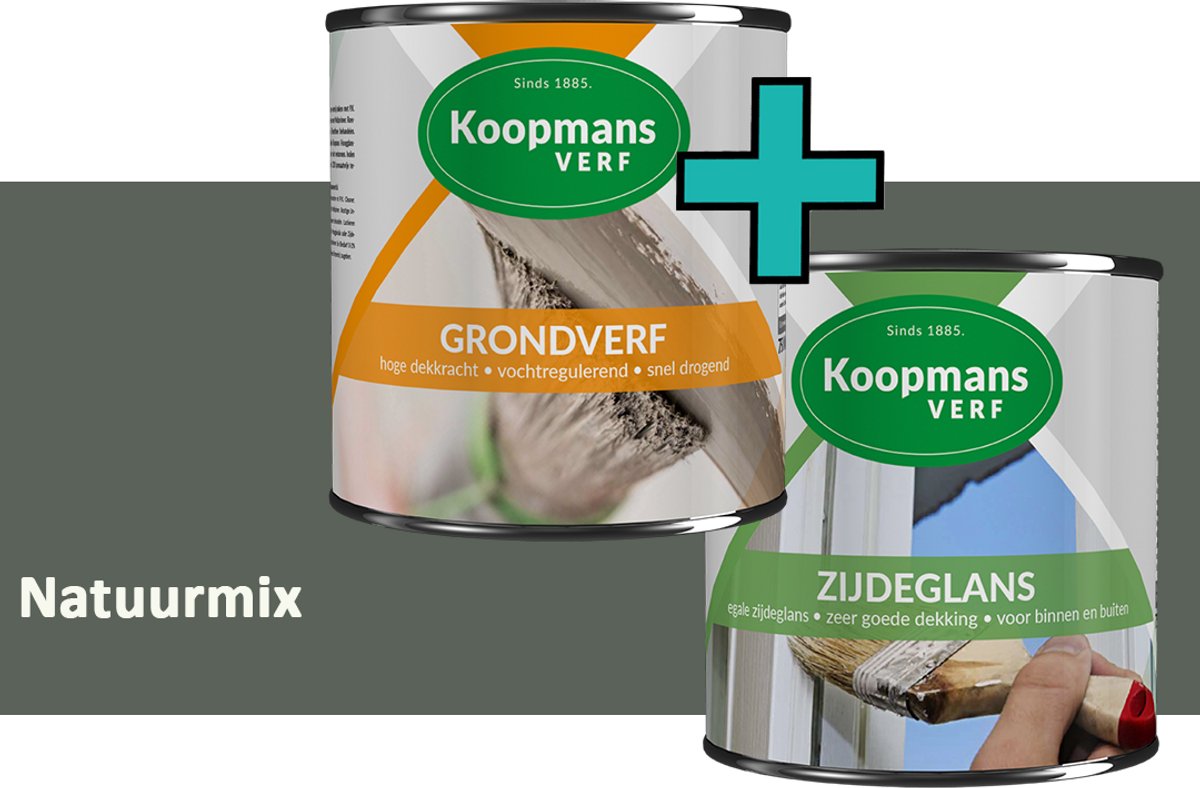 Koopmans Grondverf en Zijdeglans Lakverf - set geschikt voor hout en metaal – Natuurmix – 2x – 750 ml