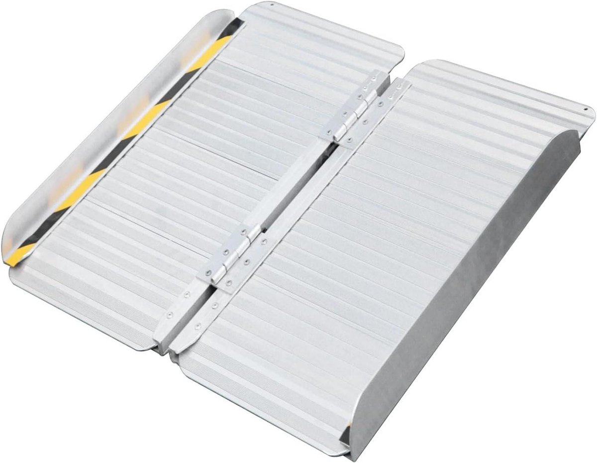 Opstapplaten - Rolstoelhelling Drempelhulp - Toegankelijkheid Verbeteren - Antislip Aluminium - 90x72cm - Zilver