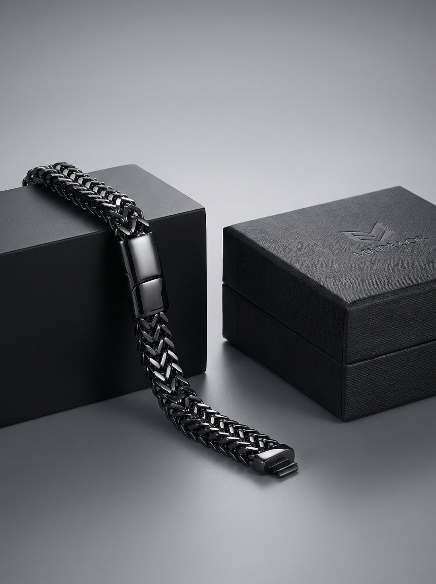 Donley Woven Bracelet - Geweven schakelarmband heren - 19 cm - Zwart - Cubaanse armband - Sieraad cadeau voor mannen