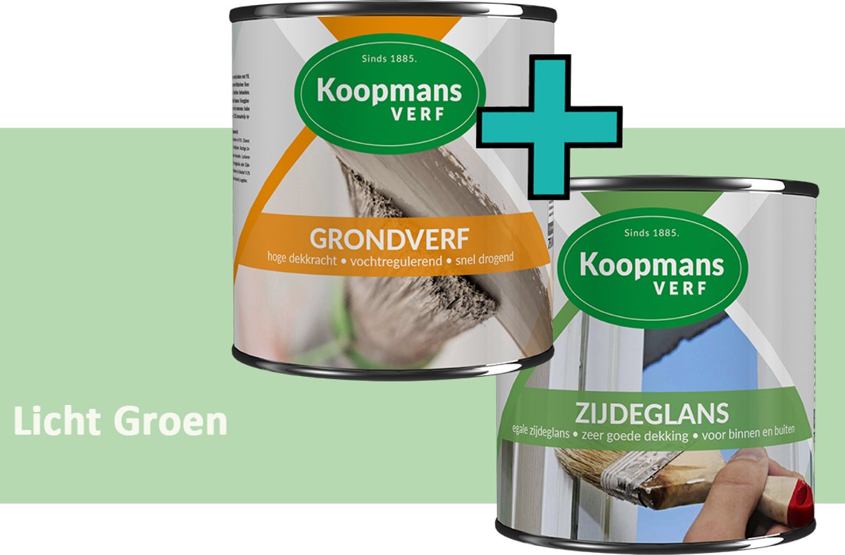 Koopmans Grondverf en Zijdeglans Lakverf - set geschikt voor hout en metaal – Licht Groen – 2x – 1,5 l