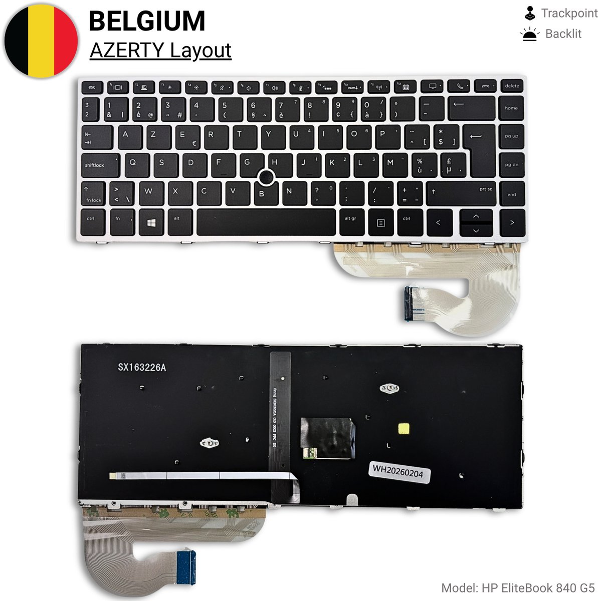 ZeLiT Vervangend Toetsenbord geschikt voor HP EliteBook 840 G5 - BE AZERTY - OEM - Backlit