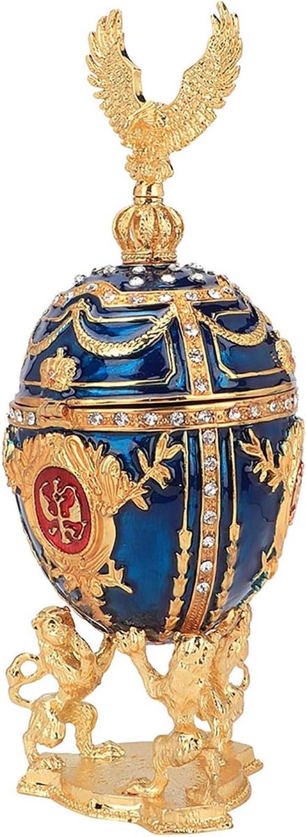 Gedecoreerd Ei - Schatkistje Decoratie - Kleine Spullen Opbergen - Handgezet Kristal - 7.5x7.5x19.8cm - Goudkleurig