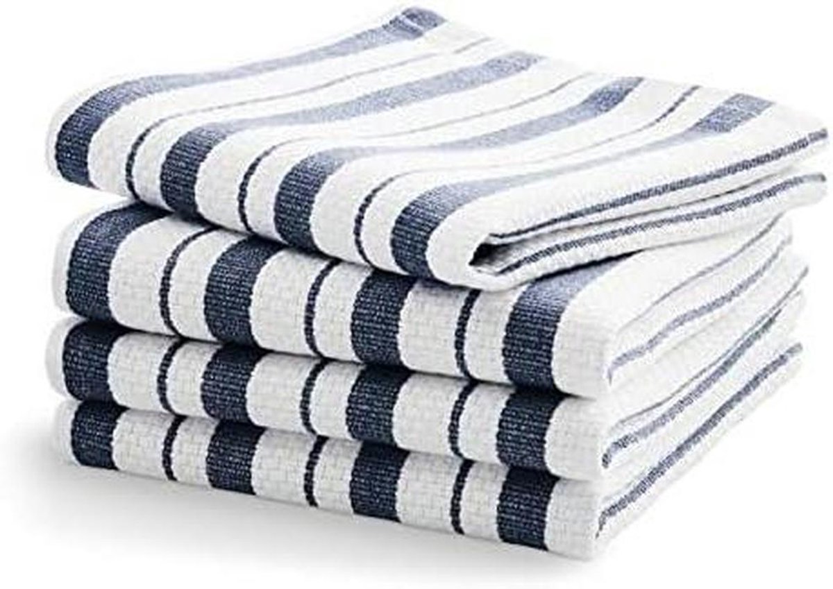Klassieke Gestreepte Vaatdoeken - Keukendoeken Schoonmaakdoeken - Keuken Schoonmaken - 100% Turks Katoen - 4 stuks 38x38 cm - Marineblauw