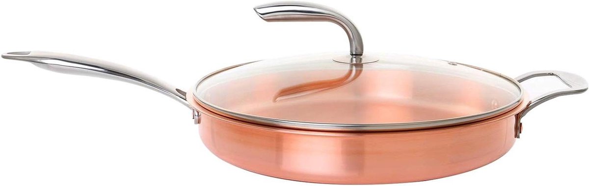 Koperen Koekenpan - Antiaanbakpan - Koken - Geschikt voor open vuur - 28cm - Koperkleur
