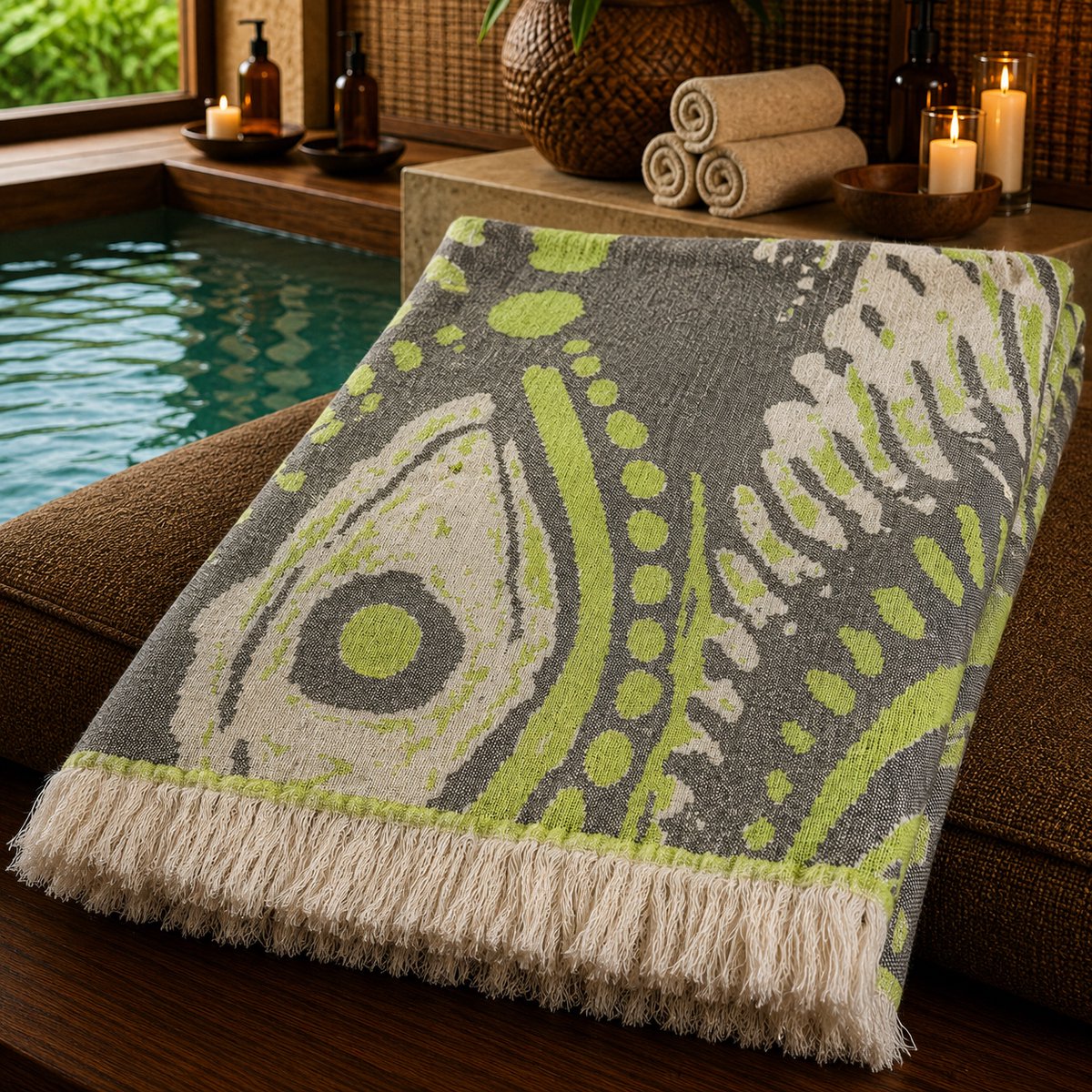 Jacquard Strandlaken Peshtemal 100x180 cm – Dubbelzijdig Design met Twee Kleuren – Geverfd Garen – 100% Natuurlijk Katoen – Lichtgewicht, Sneldrogend & Zandvrij – Ideaal voor Strand, Sauna en Reizen