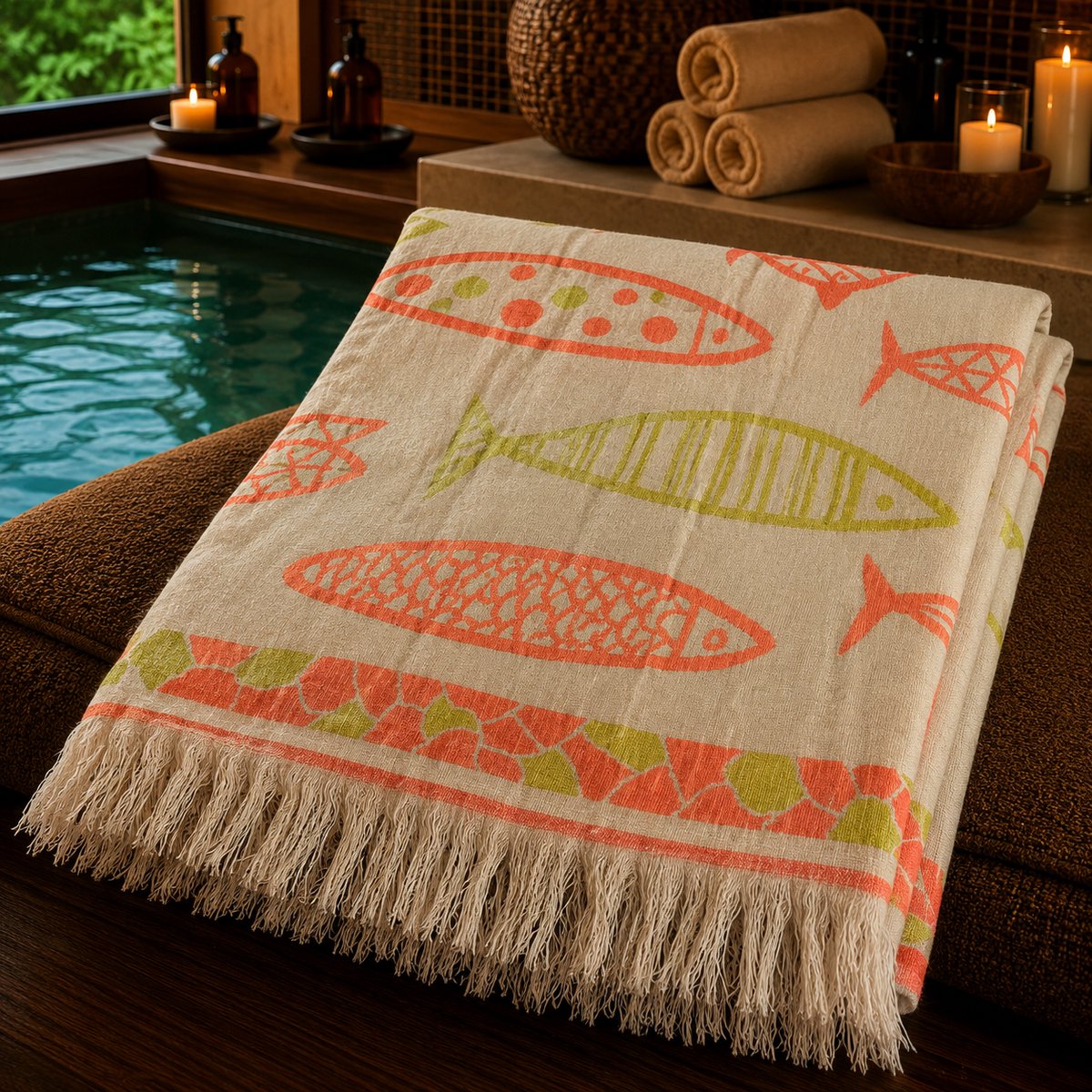 Jacquard Strandlaken Peshtemal 100x180 cm – Dubbelzijdig Design met Twee Kleuren – Geverfd Garen – 100% Natuurlijk Katoen – Lichtgewicht, Sneldrogend & Zandvrij – Ideaal voor Strand, Sauna en Reizen