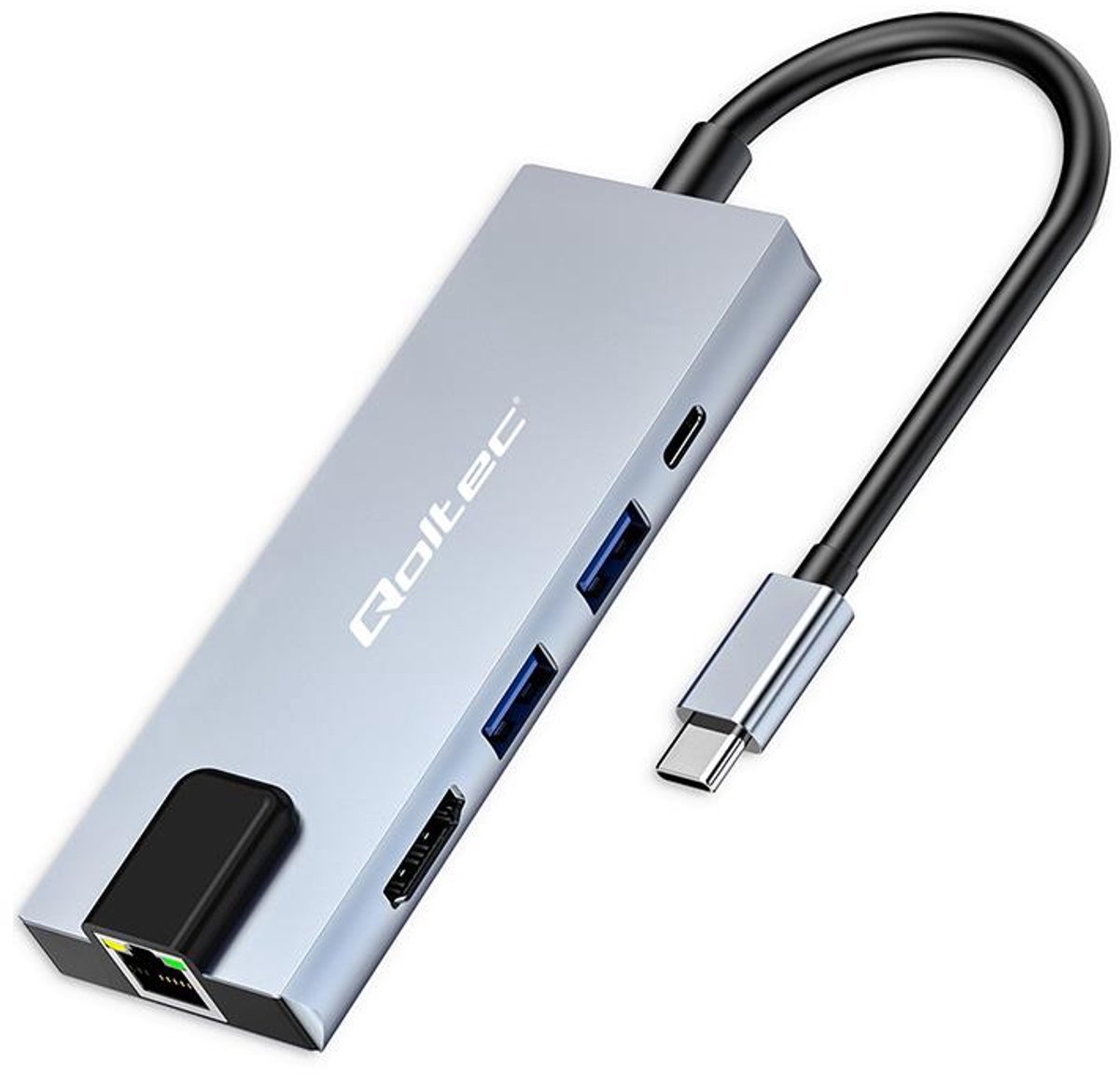 Qoltec Hub Usb-C 5-In-1 Pd 100W Hdmi 4K 2Xusb Rj45 Voor Smartphones En Tv's