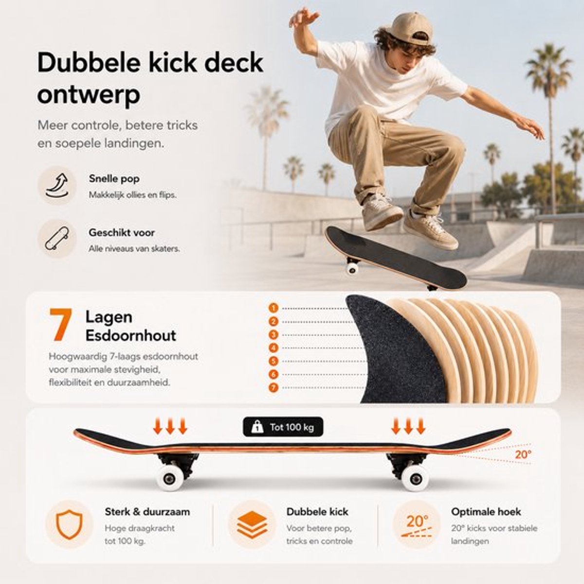 Suotu Skateboard - 80x20cm - ABEC-9 - 95A - schokabsorptie - Jongens - Meisjes - Volwassenen Skateboards — afbeelding 7