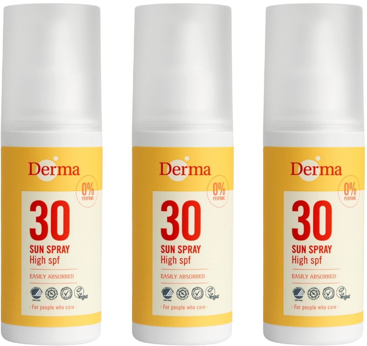 Derma Sun - Zonnebrandspray SPF30 - 3 x 150 ml - Waterbestendige - UVA en UVB Bescherming - Met Aloe Vera en Vitamine E - Parfumvrij - AllergyCertified