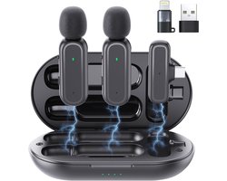 Professionele draadloze lavalier-microfoon geschikt voor iPhone iPad Android PC met adapter, ruisonderdrukking, clip op opsteekmicrofoon met laadkoffer geschikt voor YouTube, opname, vlog, tiktok, live streaming