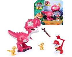 PAW Patrol - De Dino Film - Hear Me Roar Rhubarb, speelgoeddinosaurus van 17,7 cm met geactiveerde geluiden, Marshall-actiefiguur en 2 dinofiguren