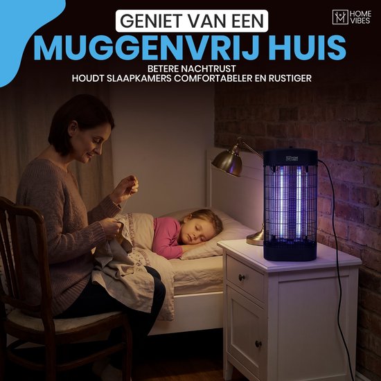 Home Vibes® Lampe anti-moustiques – 2500V - Lampe électrique anti-insectes 50m² – Spécialement pour l'intérieur – Avec bac de récupération – Lampe anti-mouches moderne – Piège à mouches - Suspendable - 9W – Bouton marche/arrêt - Noir