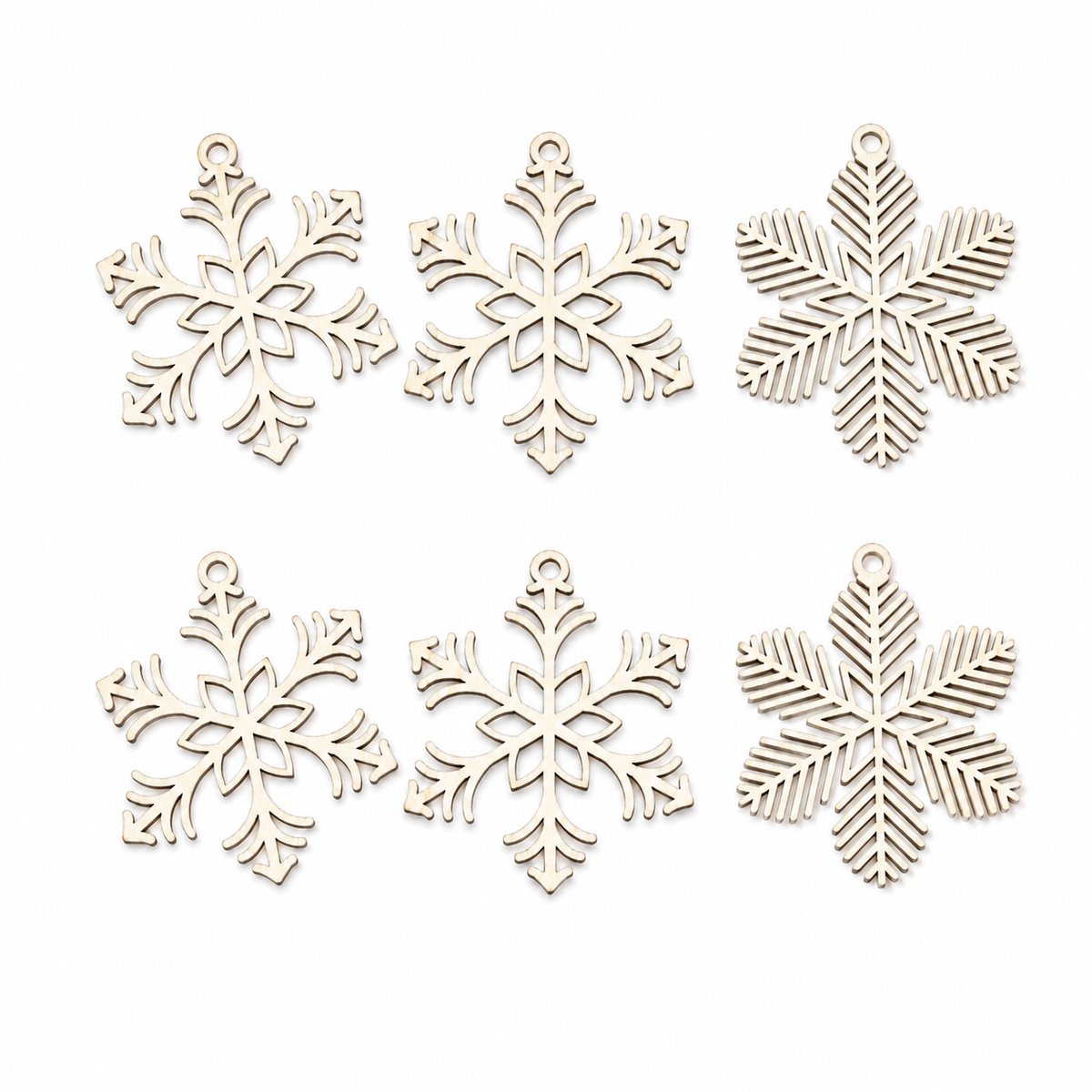 Houten kerstversiering - Wooden Christmas decoration | Sneeuwvlokken ø 8cm Snowflakes (6 st) | Licht hout - Natural wood | Kerstboomhanger - Christmas tree hangers - Overschilderbaar & Knutselen - Ijskristal Kerstboom Decoratie Kerstbal