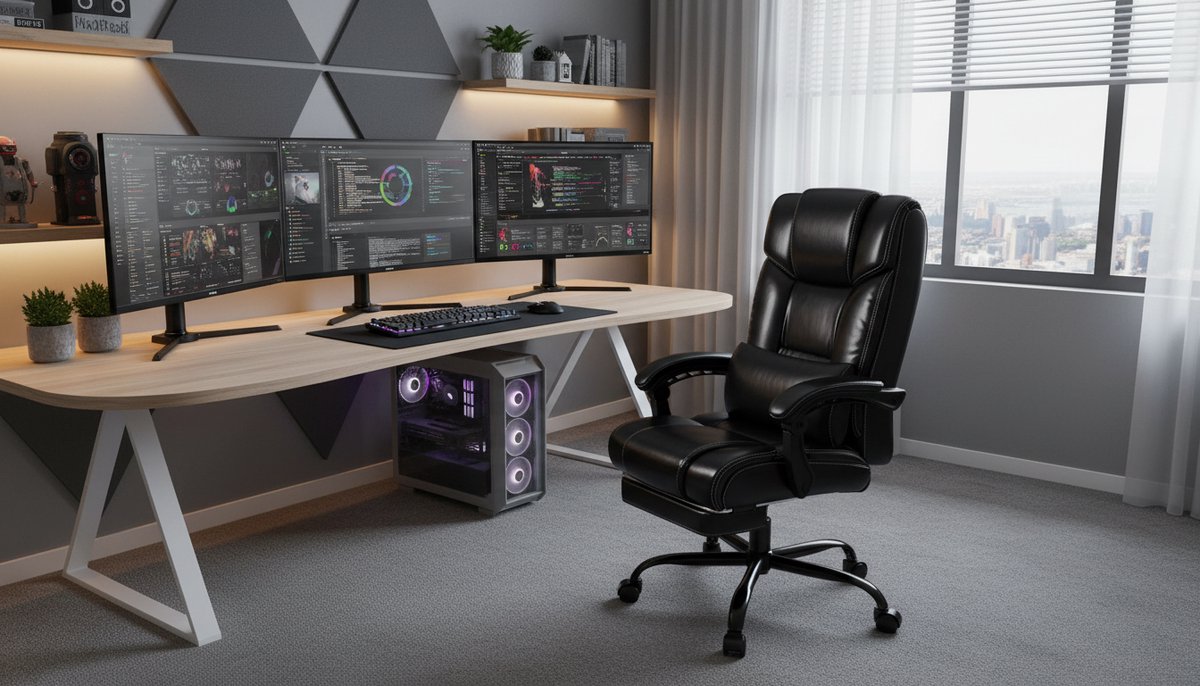 Ergonomische Bureaustoel XXL met Voetensteun - House&Garden Prestige Executive Directiestoel - Verstelbare Lendensteun - Hoge Rugleuning - Kantelbaar 90°-150° - PU Leer - Belastbaar tot 180 kg - Glanzend Zwart