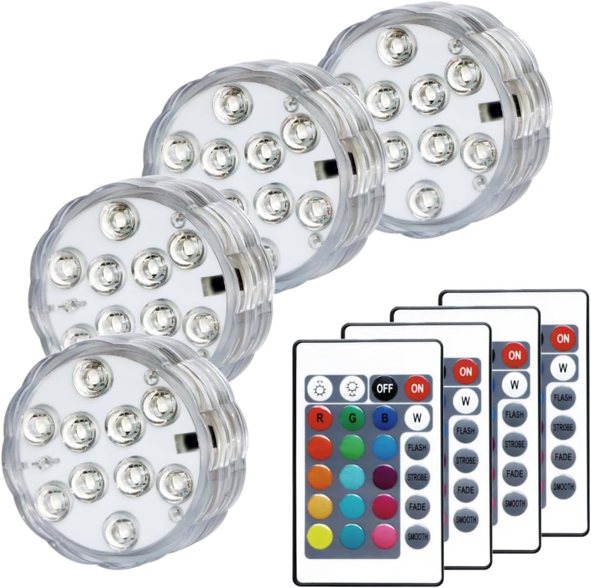 Onderwater LED-zwembadverlichting, geschikt voor zwembaden met een oppervlaktewateroppervlak, 16 kleuren, 4 standen, werkt op batterijen, met afstandsbediening, geschikt voor zwembad, vijver, camping, decoratie van vaten (4 stuks)