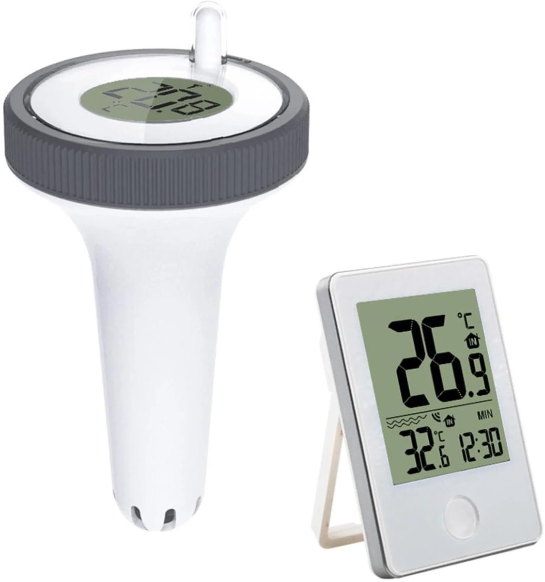 Draadloze, drijvende zwembadthermometer, water- en stofdicht, met lcd-display.