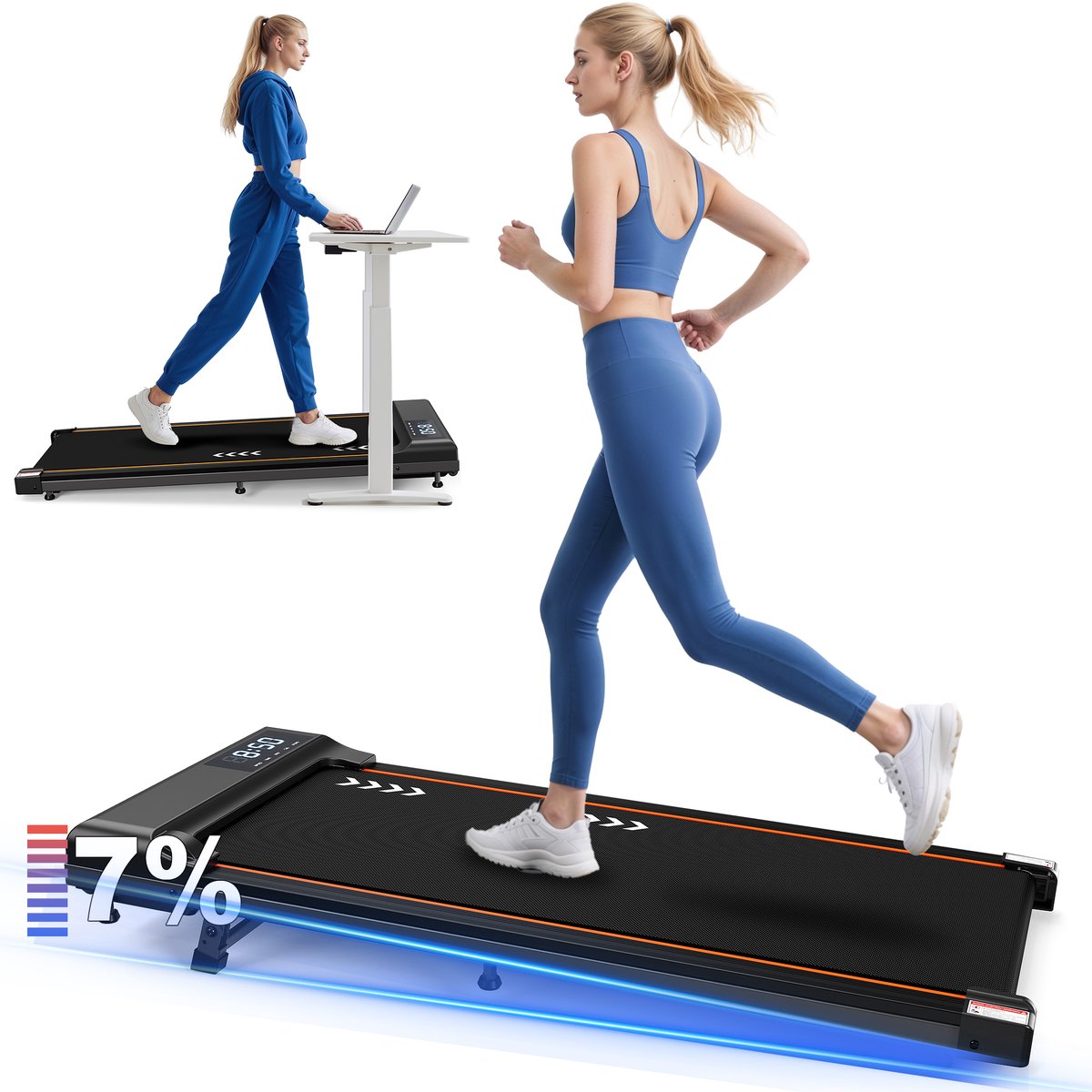 MettleMatic loopband voor thuis - helling van 7% - 2,25 pk motor - 110 kg draagvermogen - snelheid van 1-6 km/u - loopvlak met 7 lagen - geen installatie vereist