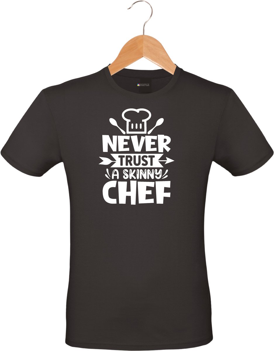 Mijncadeautje - Barbecue T-shirt - unisex - zwart - BBQ - Garden party - Tuinfeest - Vrijgezel - Verjaardag - Never trust a skinny chef - maat S