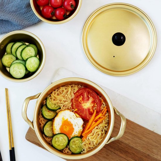 Noodle Pot - Aluminium Hot Pot voor Soep en Pasta - Koreaanse stijl - Traditioneel design met Handvat - 16CM - Keuze uit diverse kleuren — afbeelding 2