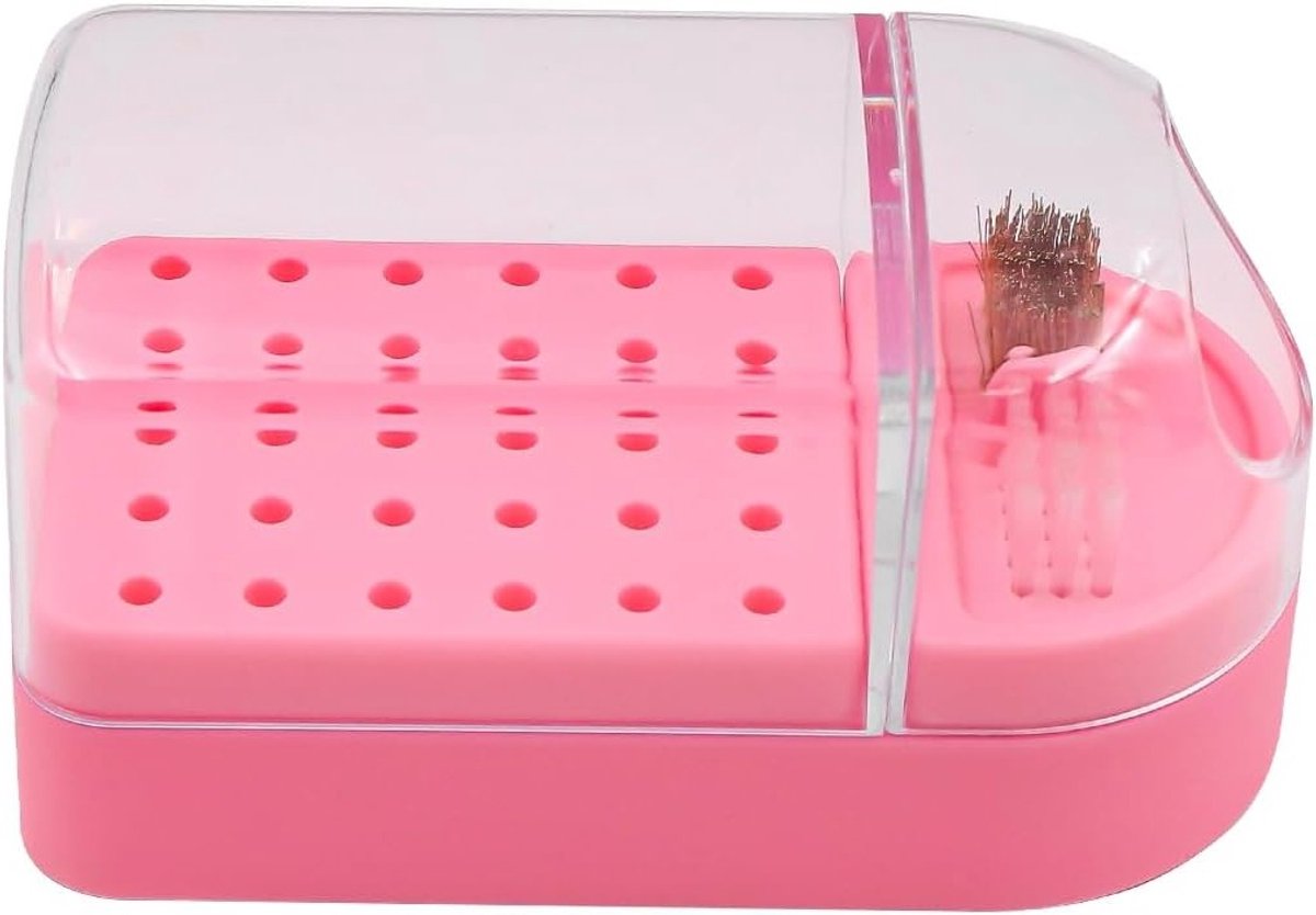 Nail Drill Holder met 30 Gaten - Stofdichte Organizer voor Nagelbits met Schoonmaakborstel en Manicure Tools
