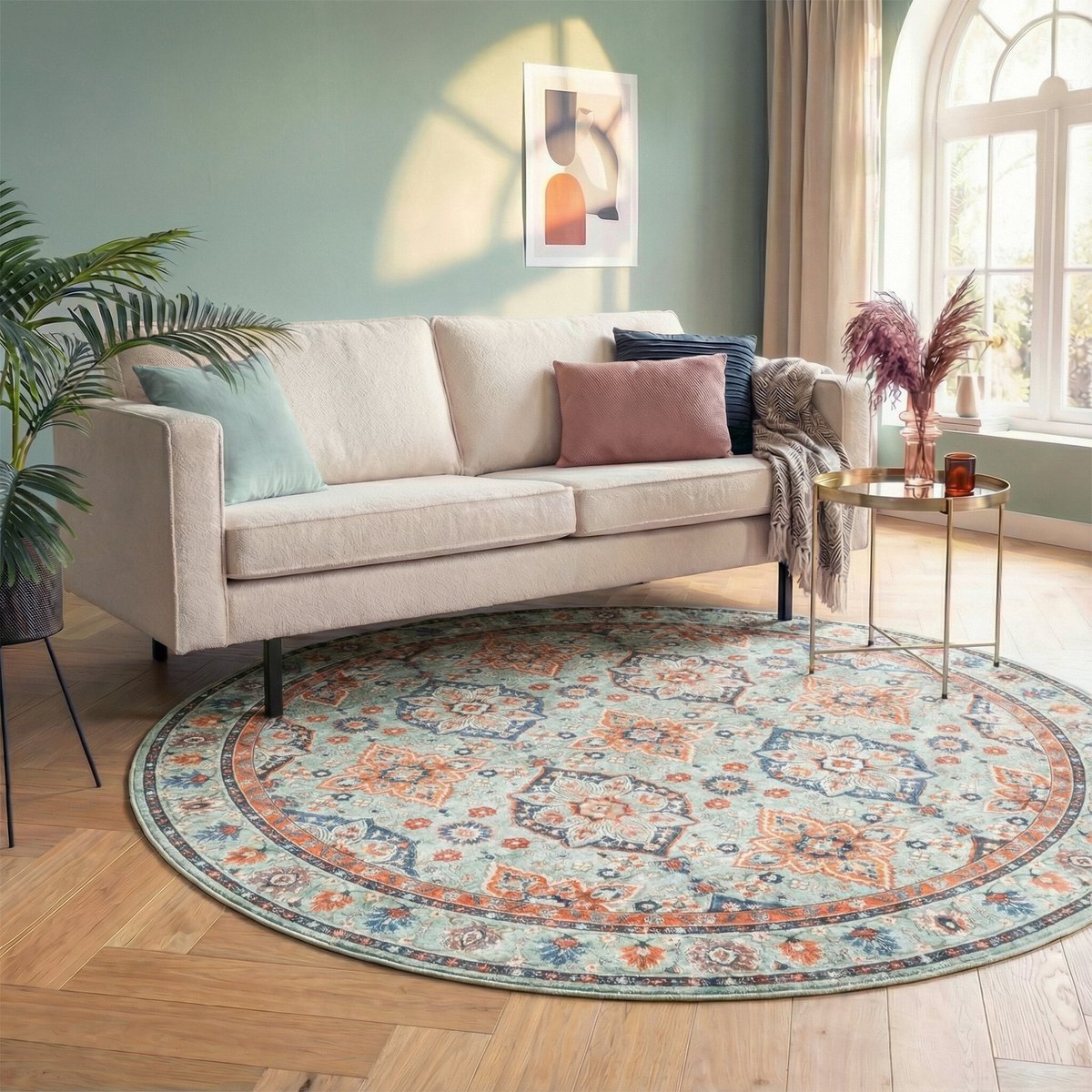Fraai Rond vintage vloerkleed - Imagine Oriental Groen - Ø 200cm