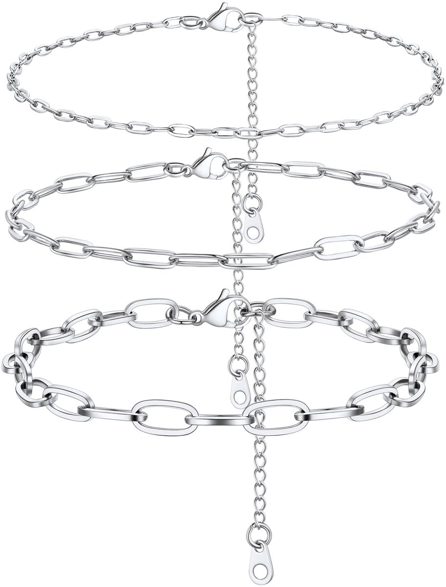 Dailygoods - Set van 3 Dames Enkelkettinkjes van Roestvrij Staal