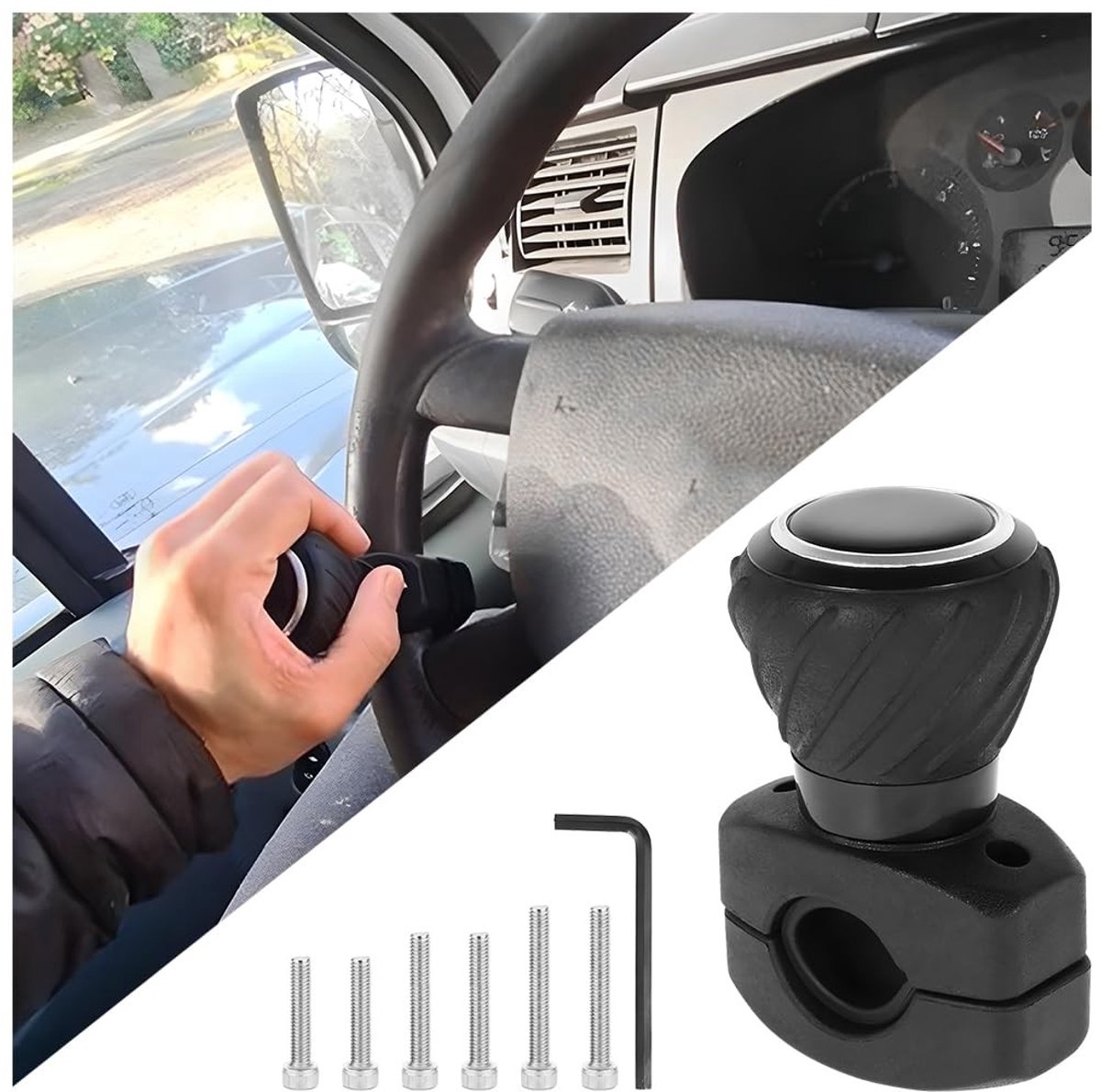 Dailygoods- Stuurwielknop Universeel - Draaiknop - Stuurhulp - Auto/Tractor - Grasmaaier - ABS/IJzer - 360 Graden Beweging