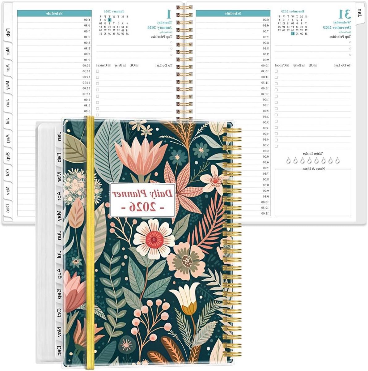 Agenda 2026 - Dagelijkse Planner - Planning Maken - Met Tabbladen - 21.5 x 28.9 cm - Bloem